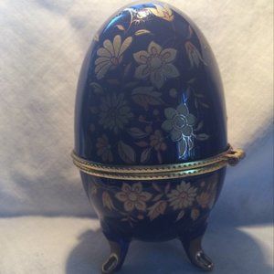 Russian cobalt blue and gold trinket egg ACKO
